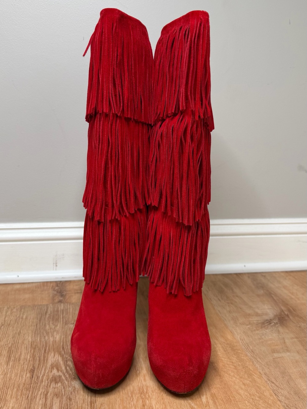 MOJO MOXY Women's Red Fringe Leather Platform Boots Stiletto Heel 8.5 - Picture 9 of 14